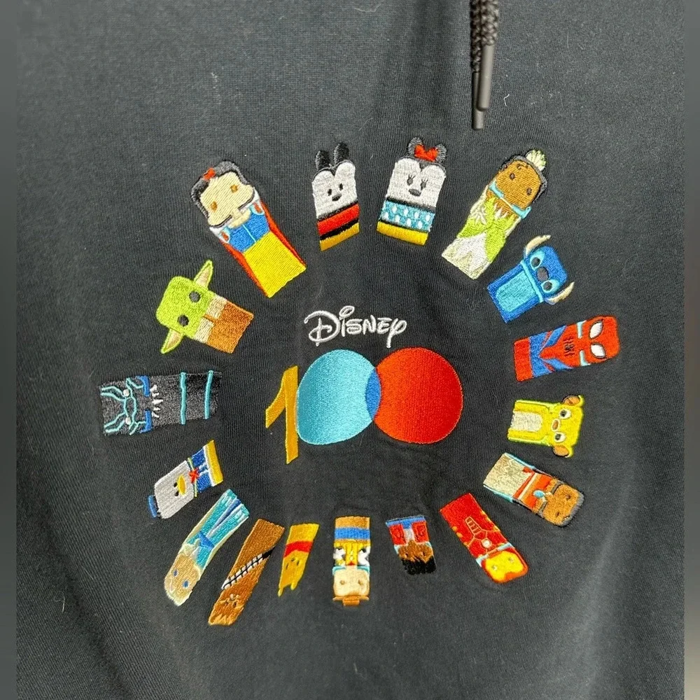 Disney 100 Womens 2XL Hoodie Black Graphic Sweatshirt Anniversary Characters - Picture 3 of 8